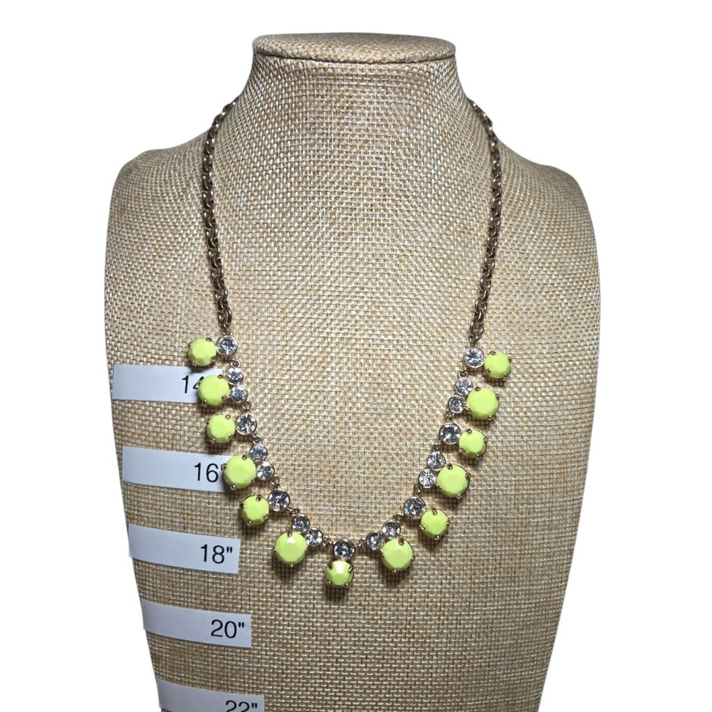 J.Crew Necklace Neon Yellow Acrylic Crystal Sparkle Goldtone Statement 18" - 22"